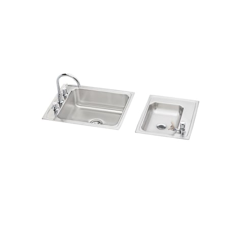 Elkay Lustertone Stainless Steel 41X19-1/2X6-1/2 Double Bowl Top Mount Classroom Sink+Faucet/Bubbler Kit DRKAD2411965RC